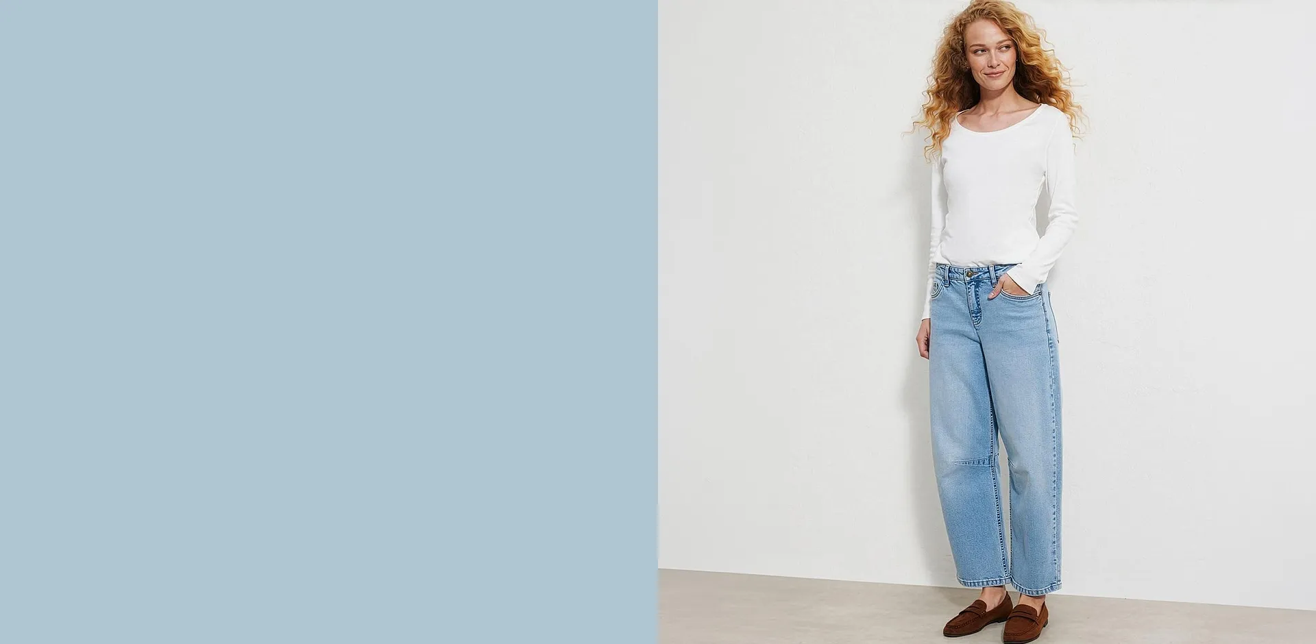 Dam - Straight Jeans Mid Waist cropped - ljusblå denim used