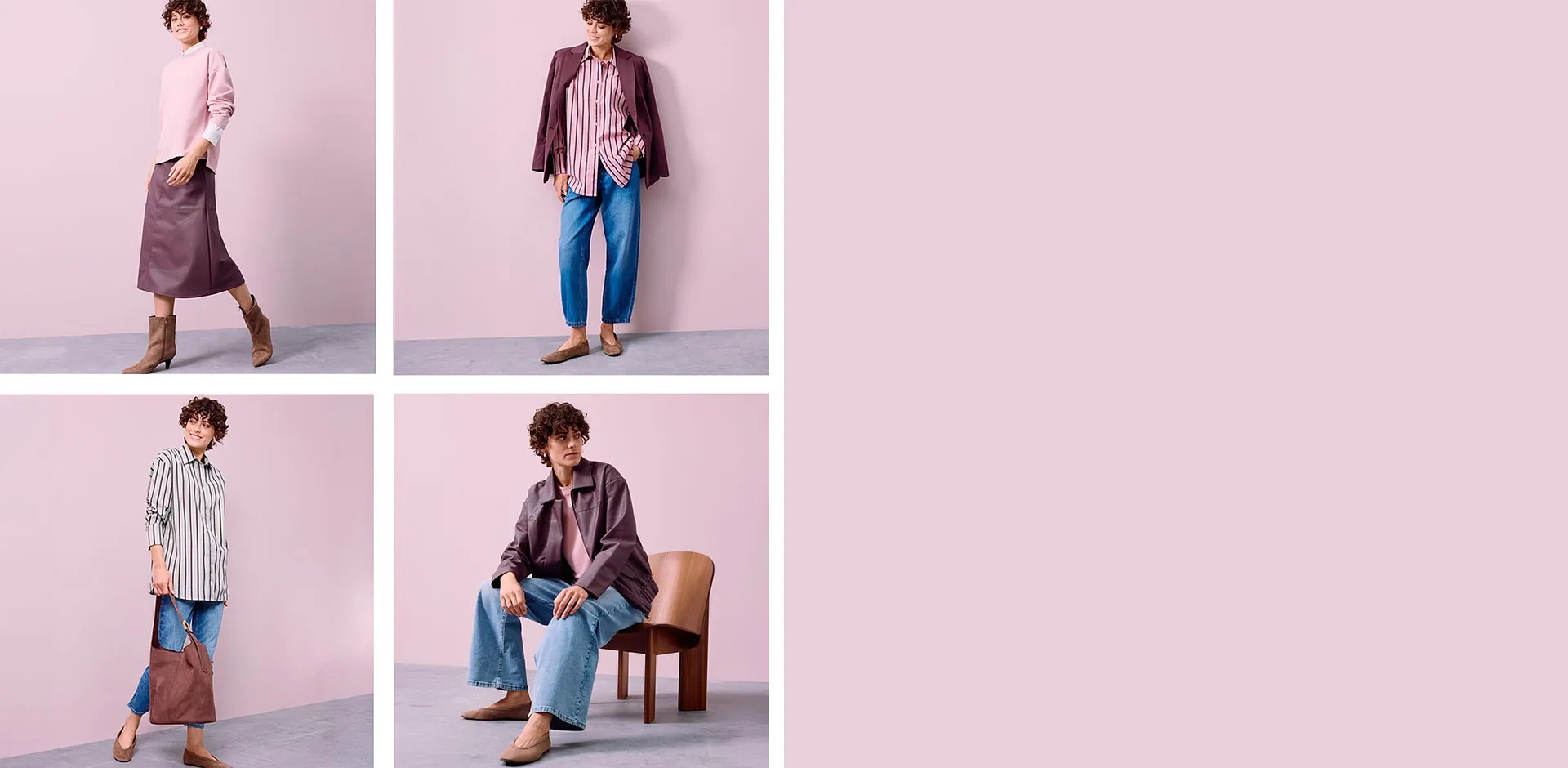 Moderna outfits med jeans, randiga skjortor, skinnkjolar och varma färgtoner.