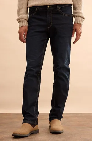 Herr - Fodrade jeans, Regular Fit, med mjukt jerseyfoder och resårlinning - mörkblå denim