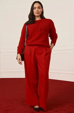 Dam - Grovstickad tröja med knytning - chiliröd