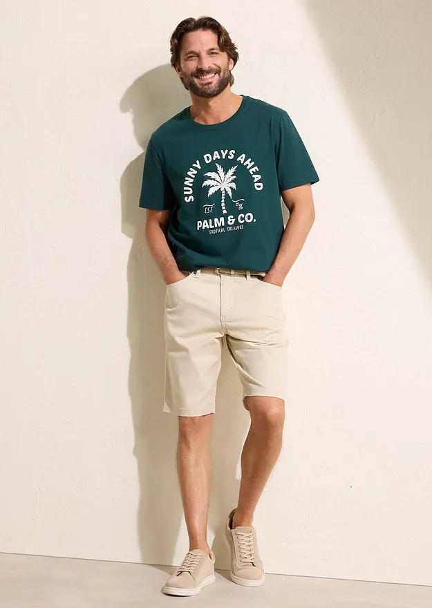 Herr - T-shirt i bomull - djupgrön mönstrad