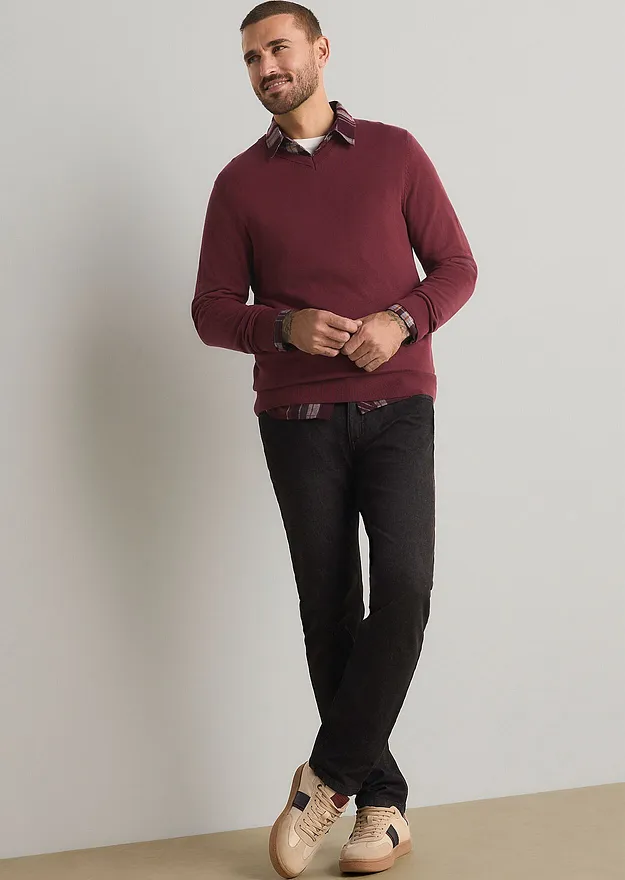Herr - Regular Fit Jeans med resårmidja, Straight - svart, vintagelook