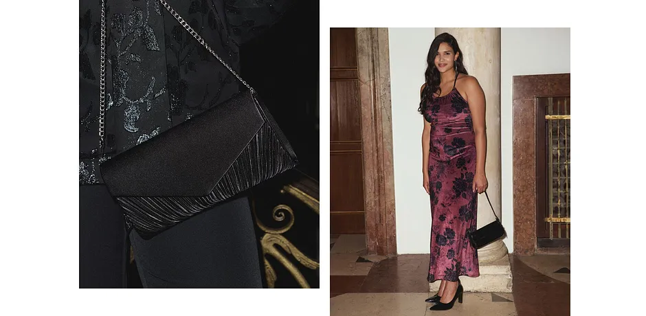 Trendigt - Maxiklänning av glansig sammet - vinröd, blommig