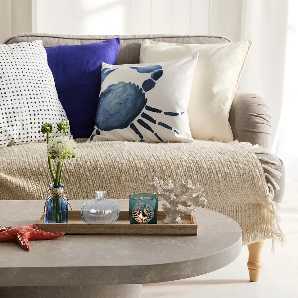 Hem - Kuddfodral med digitaltryck - vit/blå