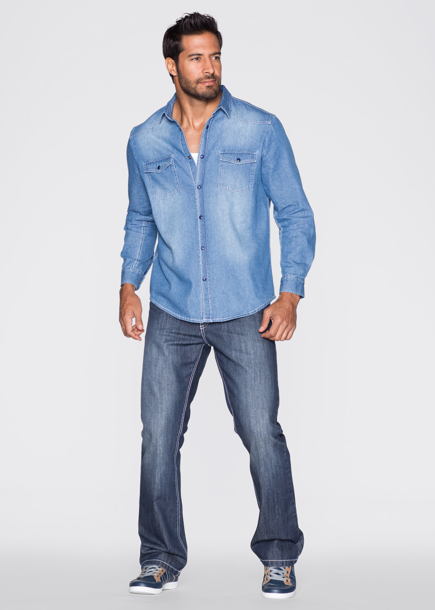 Jeansskjorta, normal passform, John Baner JEANSWEAR, blue bleached used