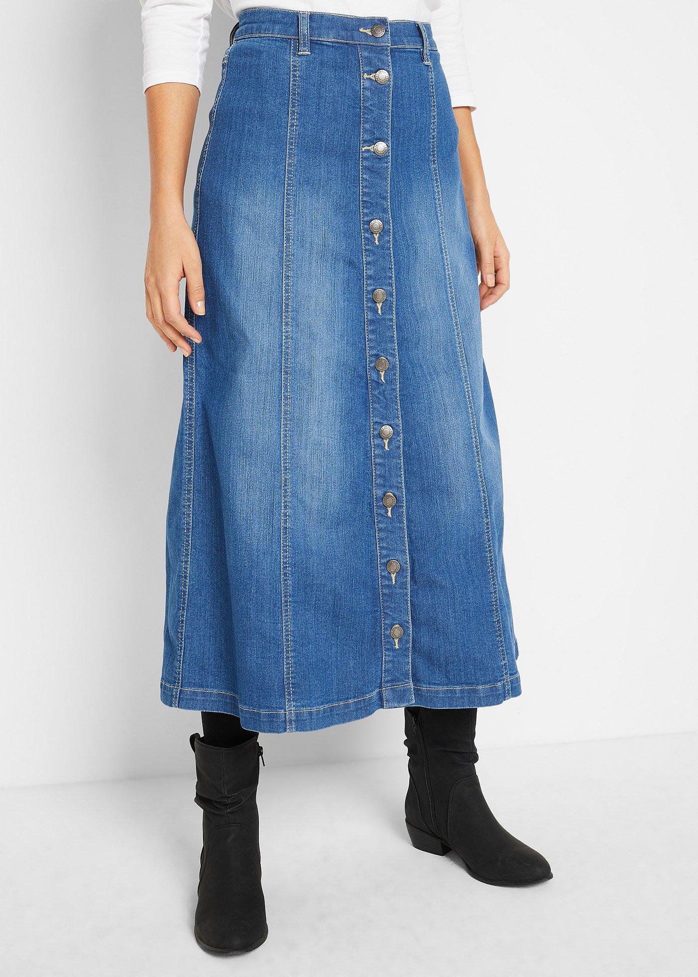 Vacker och bekväm mellanlång stretchig jeanskjol blå used