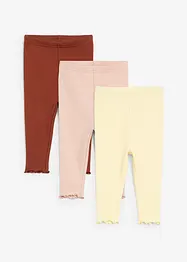 Bonprix Ribbstickade leggings i ekologisk bomull med volanger för bebisar (3-pack), bonprix
