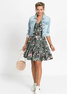 Klänning med smala axelband och volanger, bonprix Klänning med smala axelband och volanger, bonprix