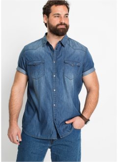 Jeansskjorta i ekologisk bomull, smal passform, kortärmad, John Baner JEANSWEAR