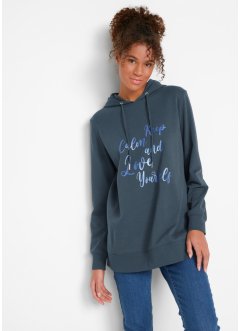 Sportig, feminin sweatshirt med metalliskt texttryck, sprund i sidorna för större rörelsefrihet samt huva, bpc bonprix collection