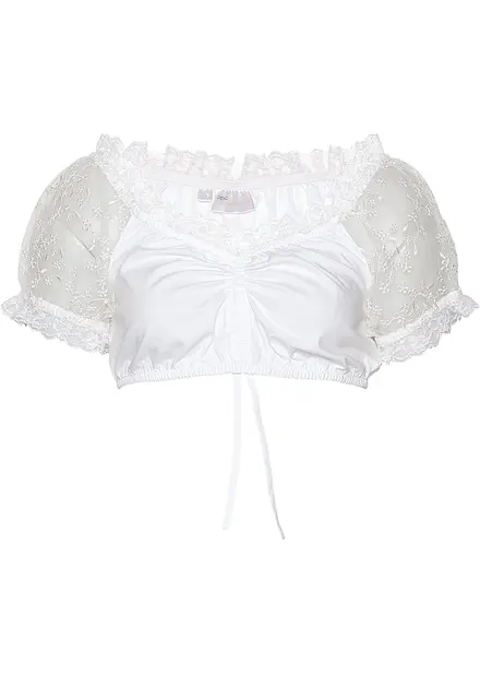 Dirndlblus med singoallaärmar med spets