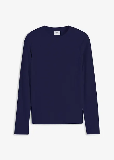 Ribbstickad långärmad T-shirt i ren bomull