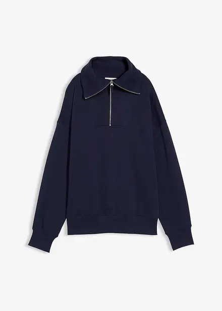 Tröja med hög krage och kort dragkedja, av mjuk bomullsmix