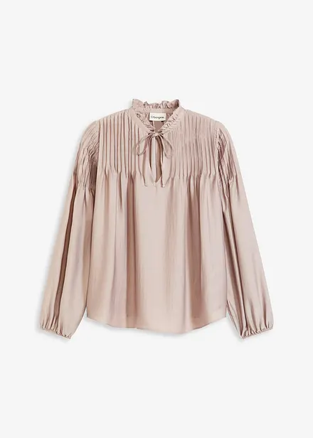 Blustunika med stråveck i glansig satin