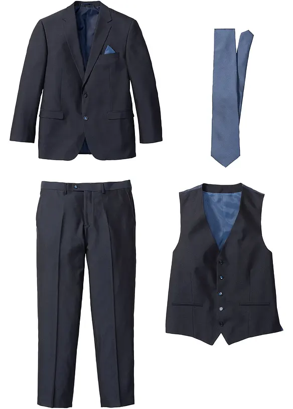 Kostym med väst och slips (4 delar) Regular Fit, bonprix