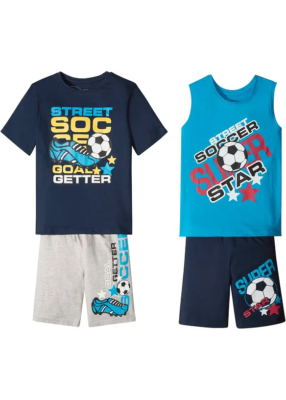 T-shirt + linne + shorts (4 delar), bonprix