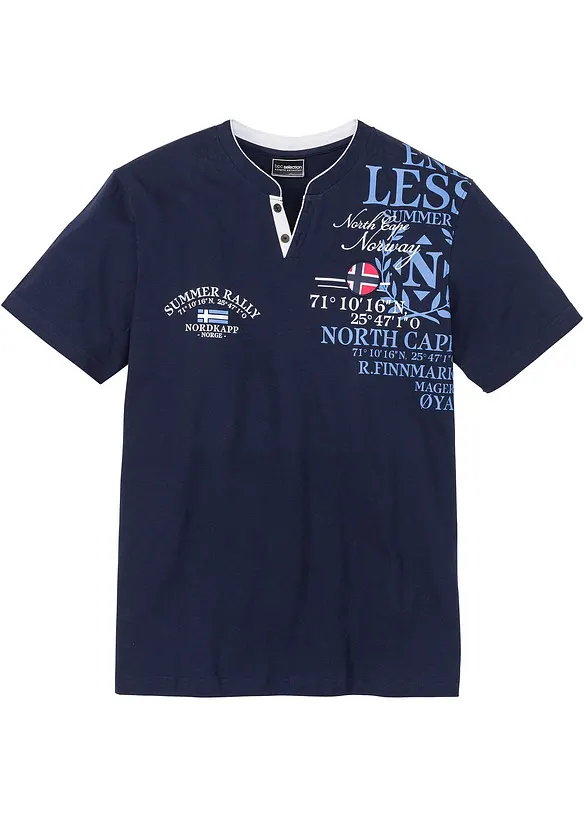 T-shirt med kort knappslå och korta ärmar, av bomull, bonprix