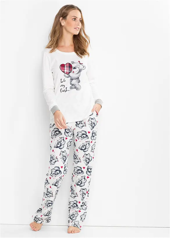 Pyjamas med flanellapplikation, bonprix