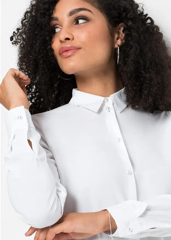 Blus med knappslå och pärlemorknappar, bonprix