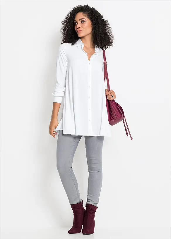 Blus med knappslå och pärlemorknappar, bonprix