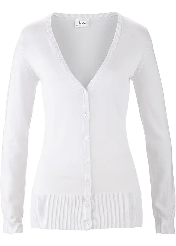 Finstickad cardigan i basmodell med knappslå, bonprix