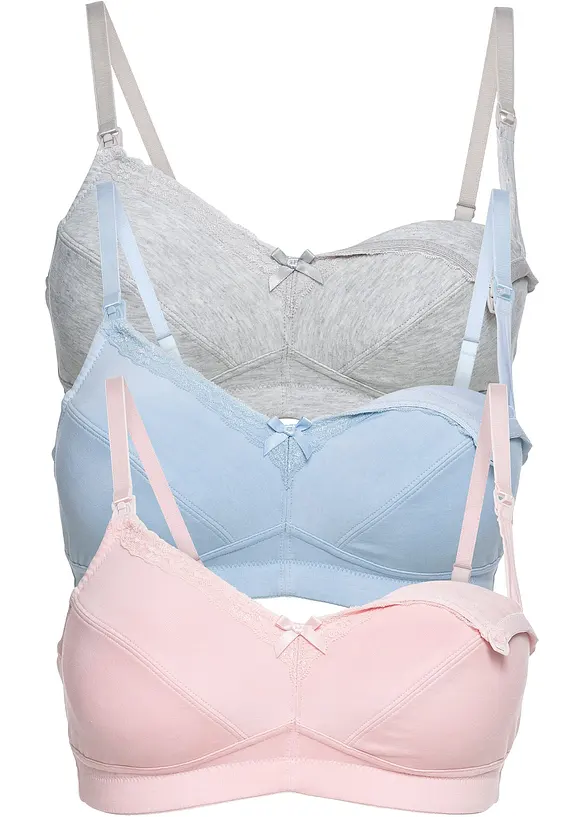 Amningsbehå utan bygel (3-pack), med ekologisk bomull, bonprix