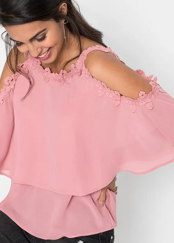 Cold shoulder-blus med spets, BODYFLIRT