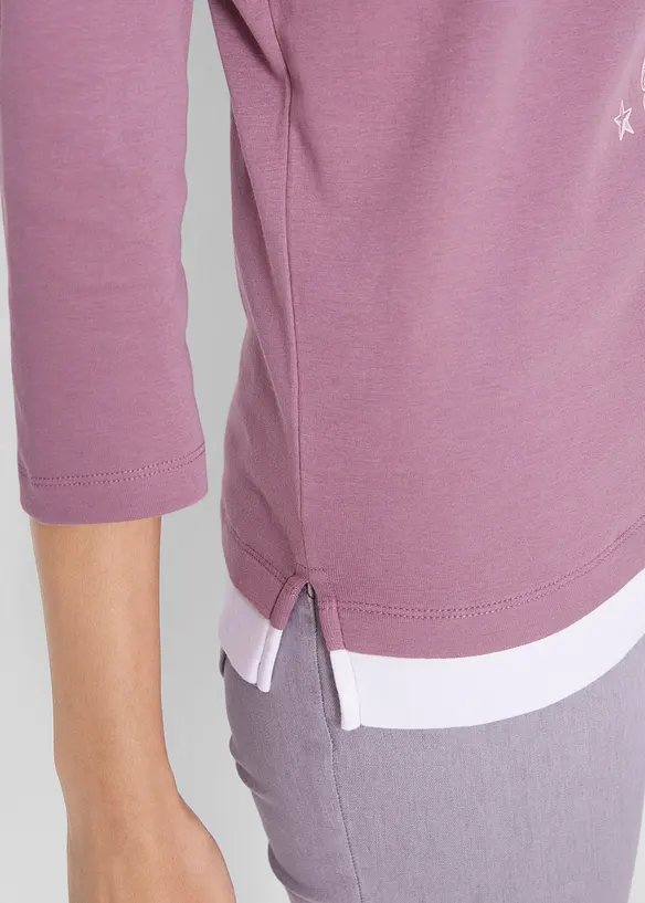 Bomullstopp med 2-i-1-look och 3/4-ärm, bonprix