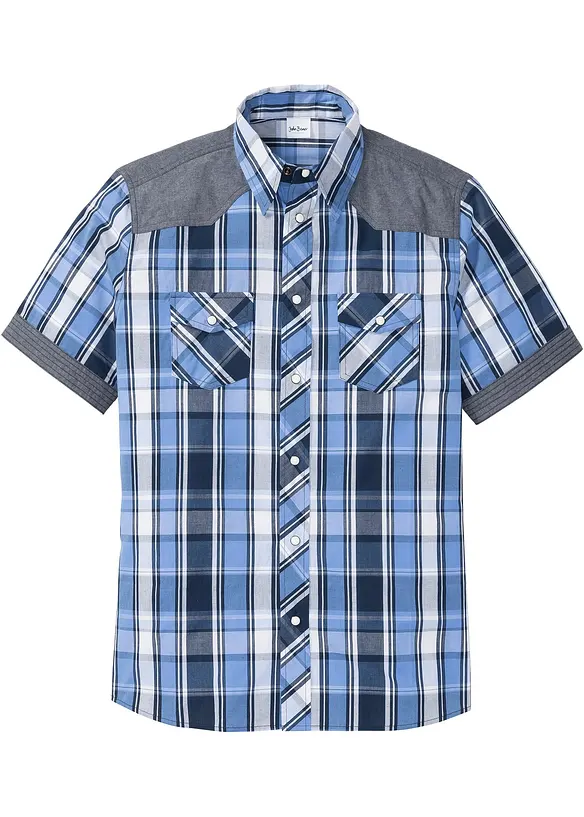 Kortärmad skjorta med denimbesättning, bonprix