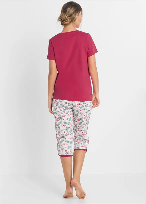 Pyjamas av ren bomull med capribyxor, bonprix