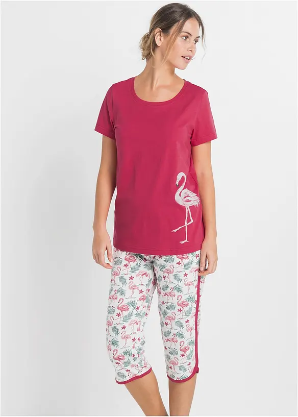Pyjamas av ren bomull med capribyxor, bonprix