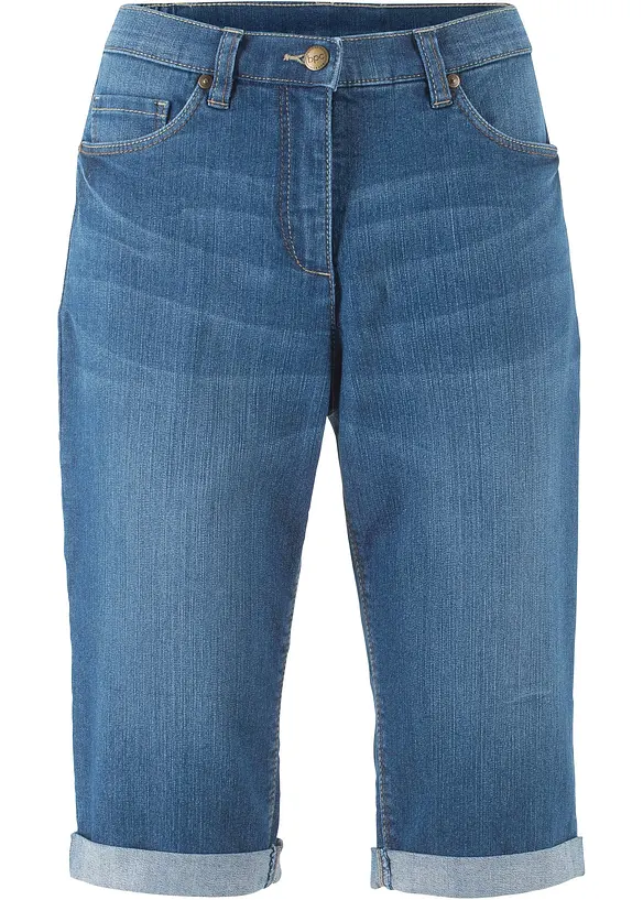 Stretchiga jeansbermudas med uppvikta benslut, bonprix
