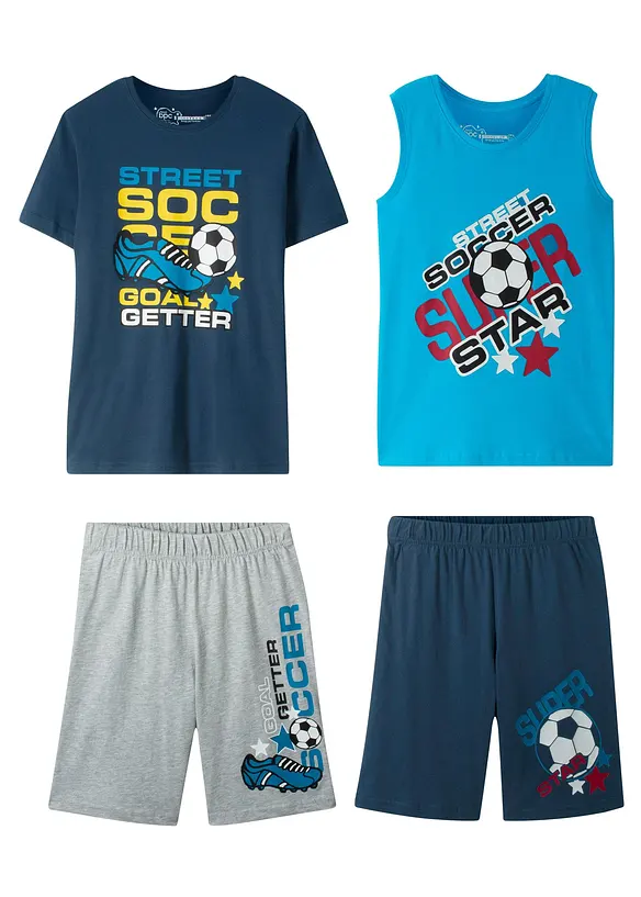 T-shirt + linne + shorts (4 delar), bonprix
