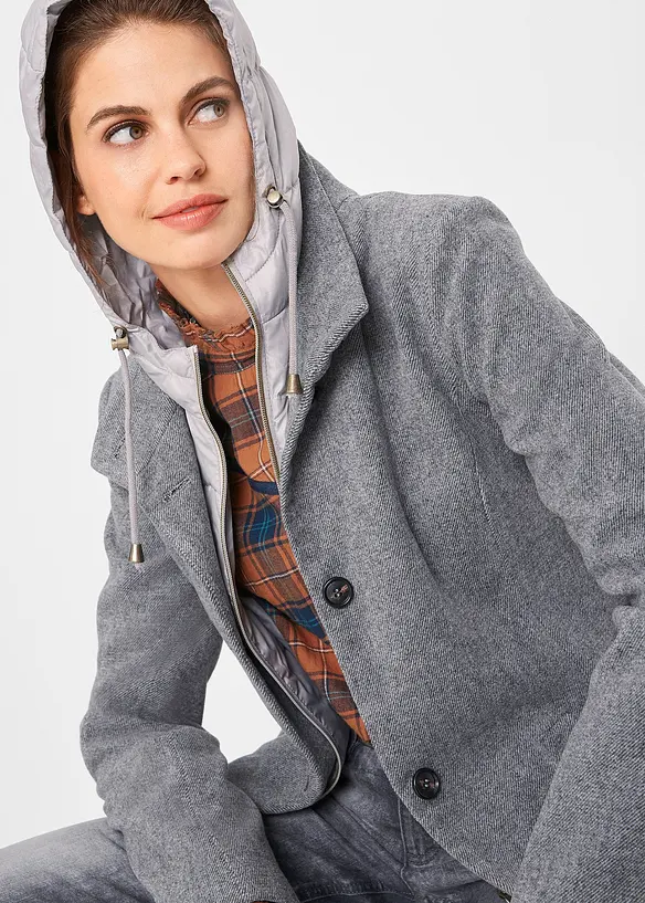 Kort 2-i-1-vinterkappa med yllelook, bonprix