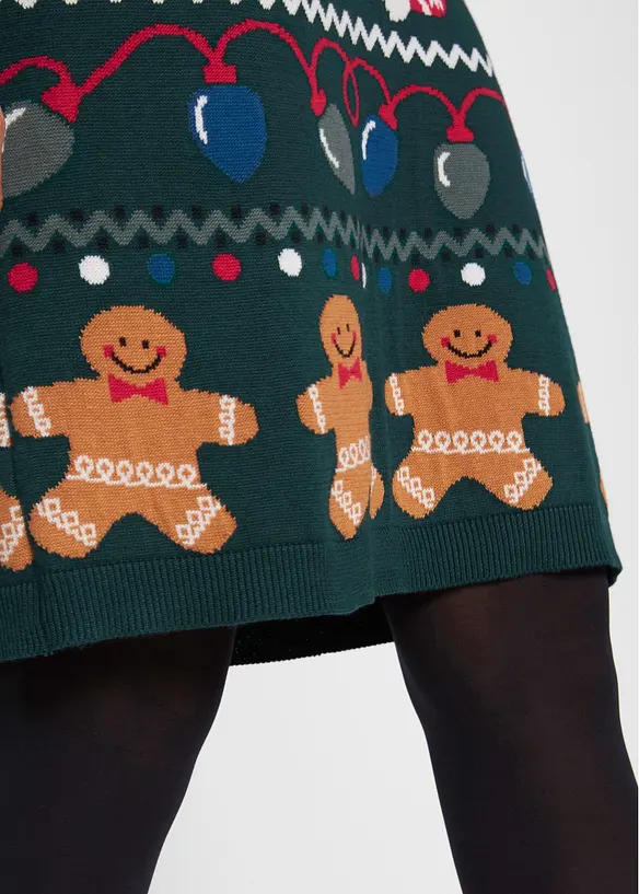 Kort stickad klänning med pepparkakor, bonprix