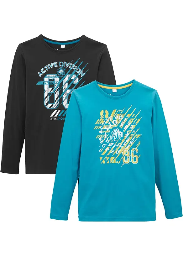 Långärmad T-shirt för barn i ekologisk bomull (2-pack), bonprix