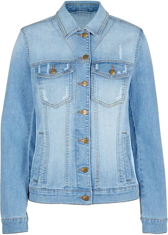 Jeansjacka med ribbstickad infällning i sidan, bonprix