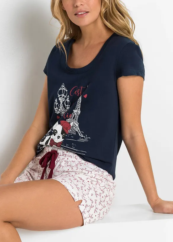 Pyjamas med shorts, av ren bomull, bonprix