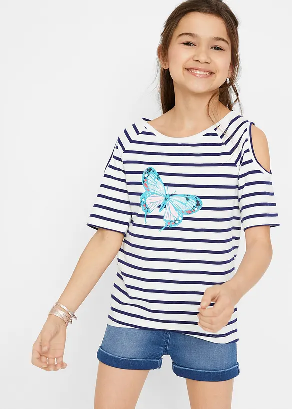 Cold shoulder-topp med ekologisk bomull för barn (2-pack), bonprix