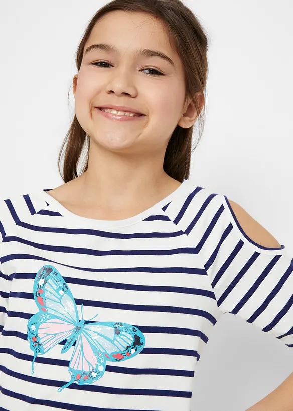 Cold shoulder-topp med ekologisk bomull för barn (2-pack), bonprix