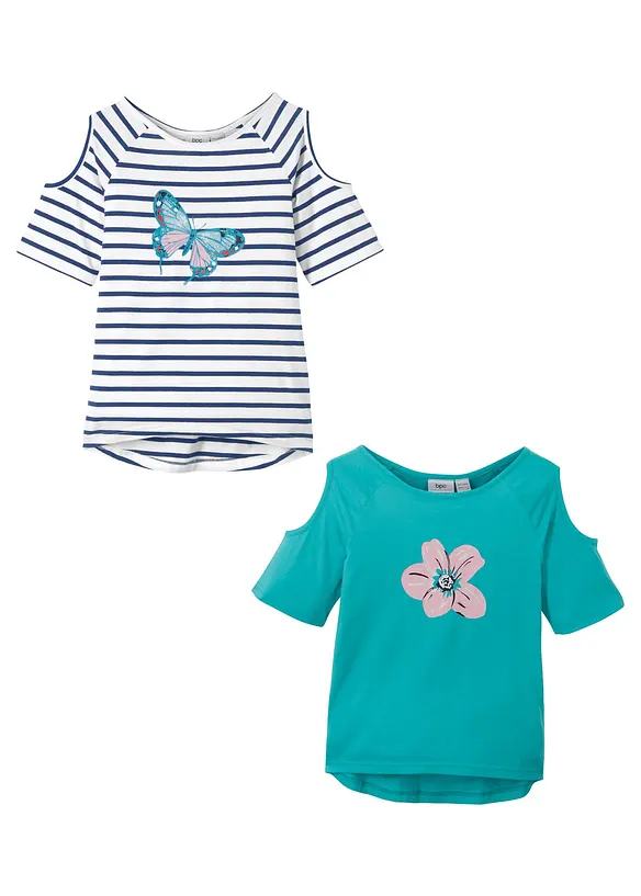 Cold shoulder-topp med ekologisk bomull för barn (2-pack), bonprix