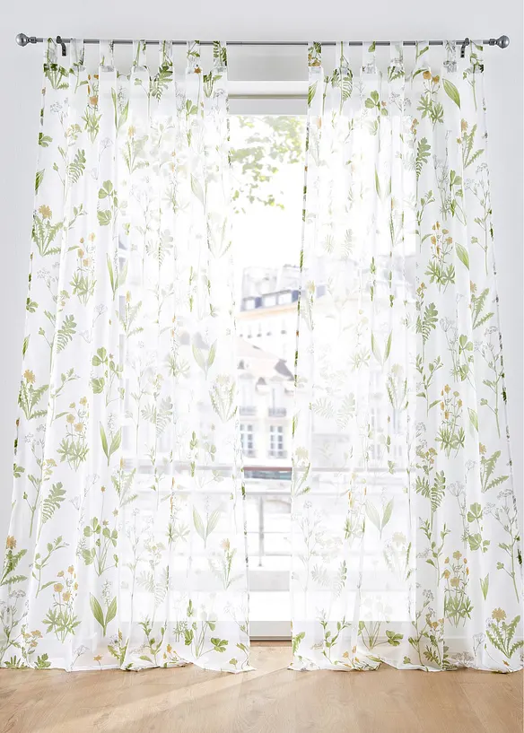 Gardin med blommönster i återvunnen polyester (1-pack), bonprix