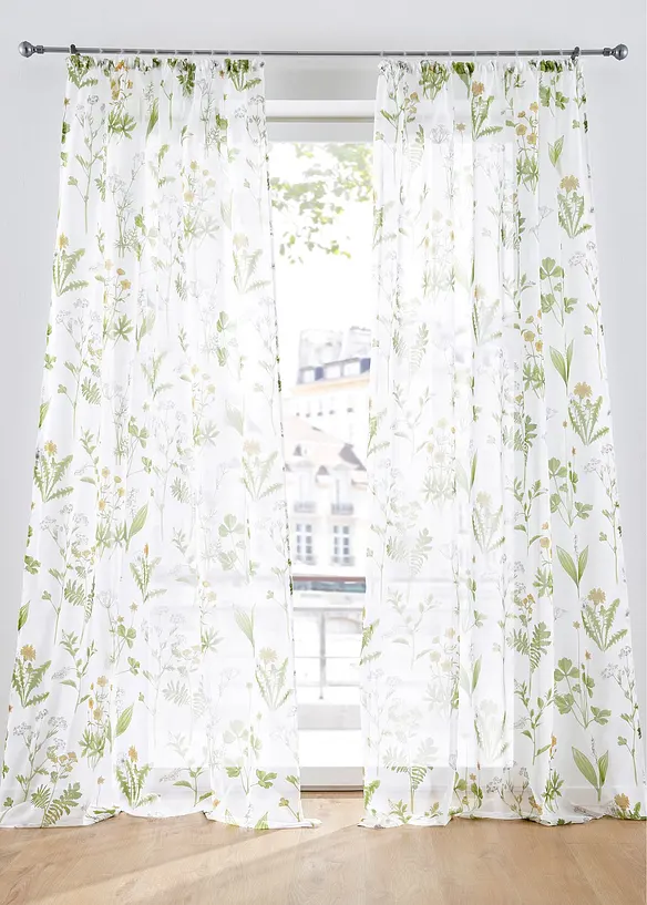 Gardin med blommönster i återvunnen polyester (1-pack), bonprix