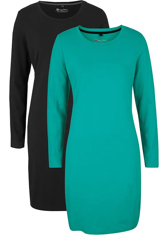 Jerseyklänning av bomull med stretch (2-pack), bonprix