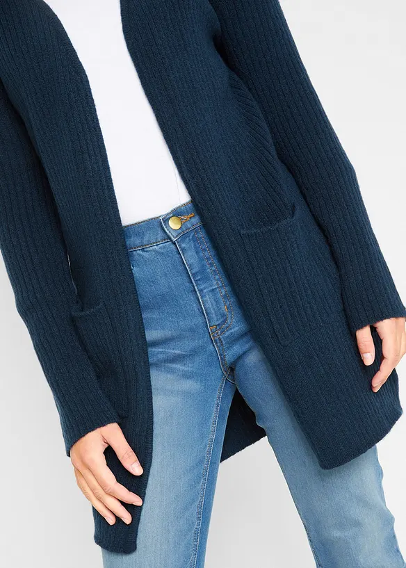 Lång cardigan av brett ribbstickat material, bonprix