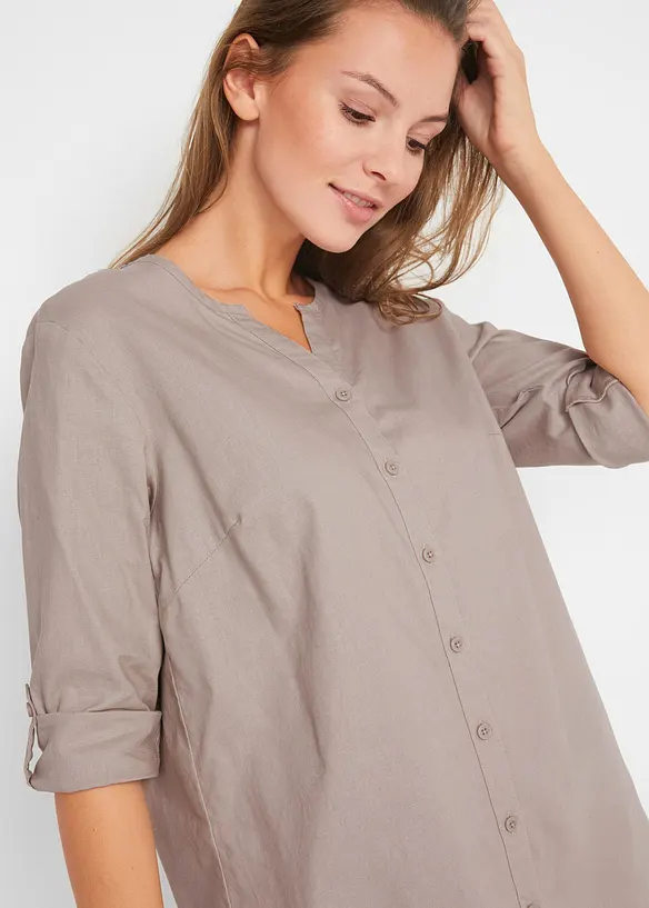 Blus med linne och 3/4-ärm, bonprix