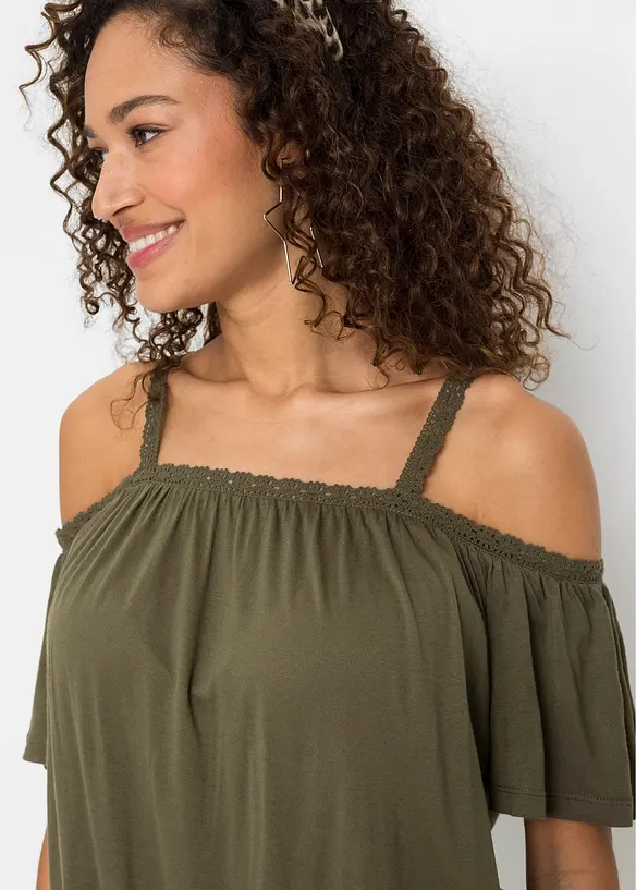 Cold shoulder-topp i mjuk viskos, bonprix