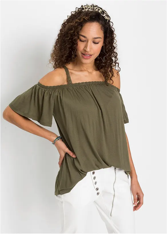 Cold shoulder-topp i mjuk viskos, bonprix