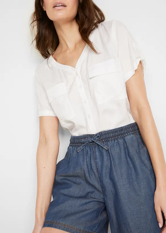 Tunna denimshorts med linne och bekväm midja, extra vida, bonprix