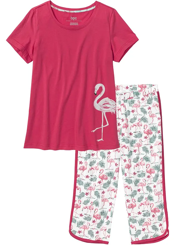 Pyjamas av ren bomull med capribyxor, bonprix
